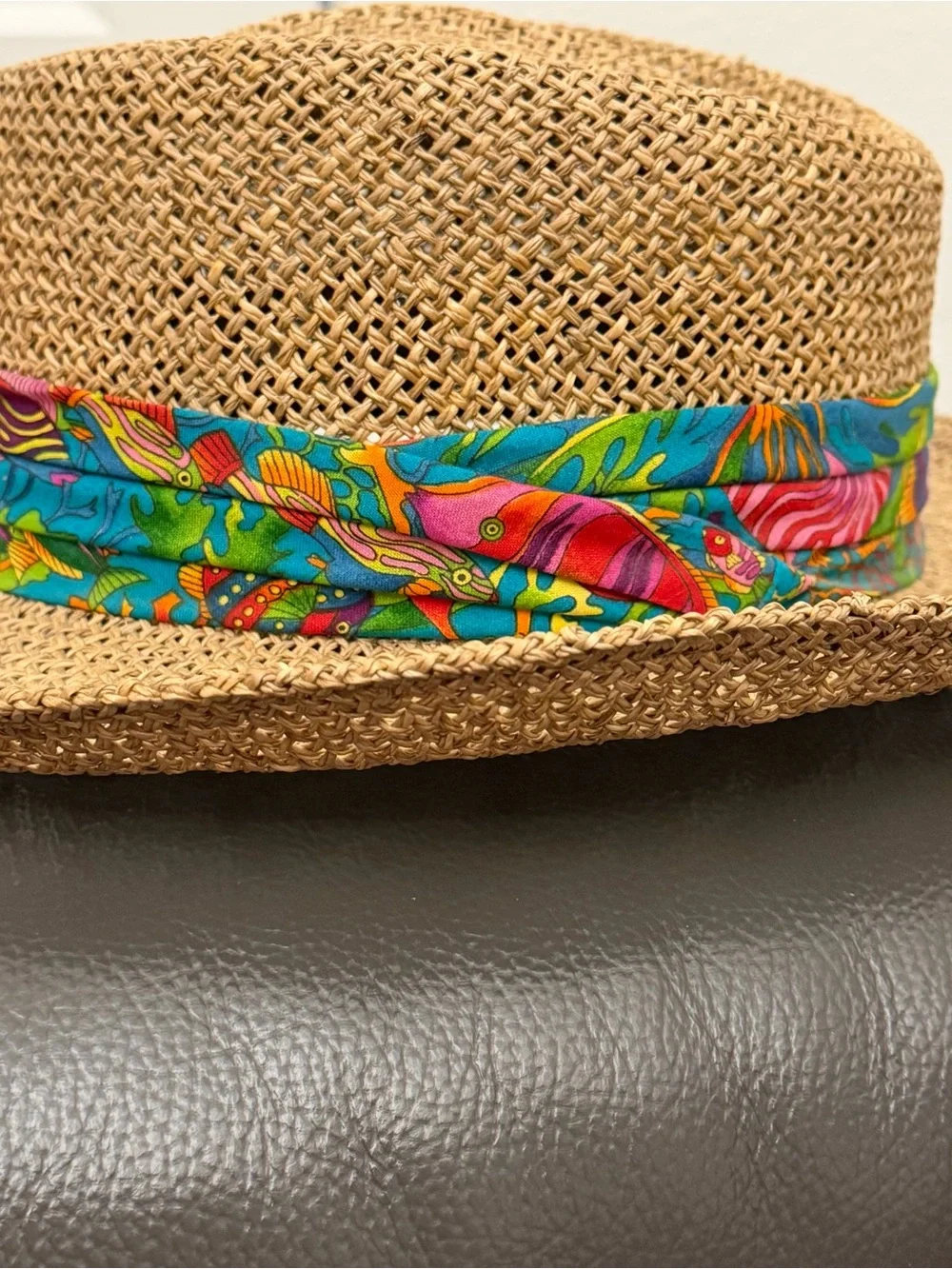 Summer Club Australian Styled Straw Panama Hat Colorful Green Blue Fabric Band L